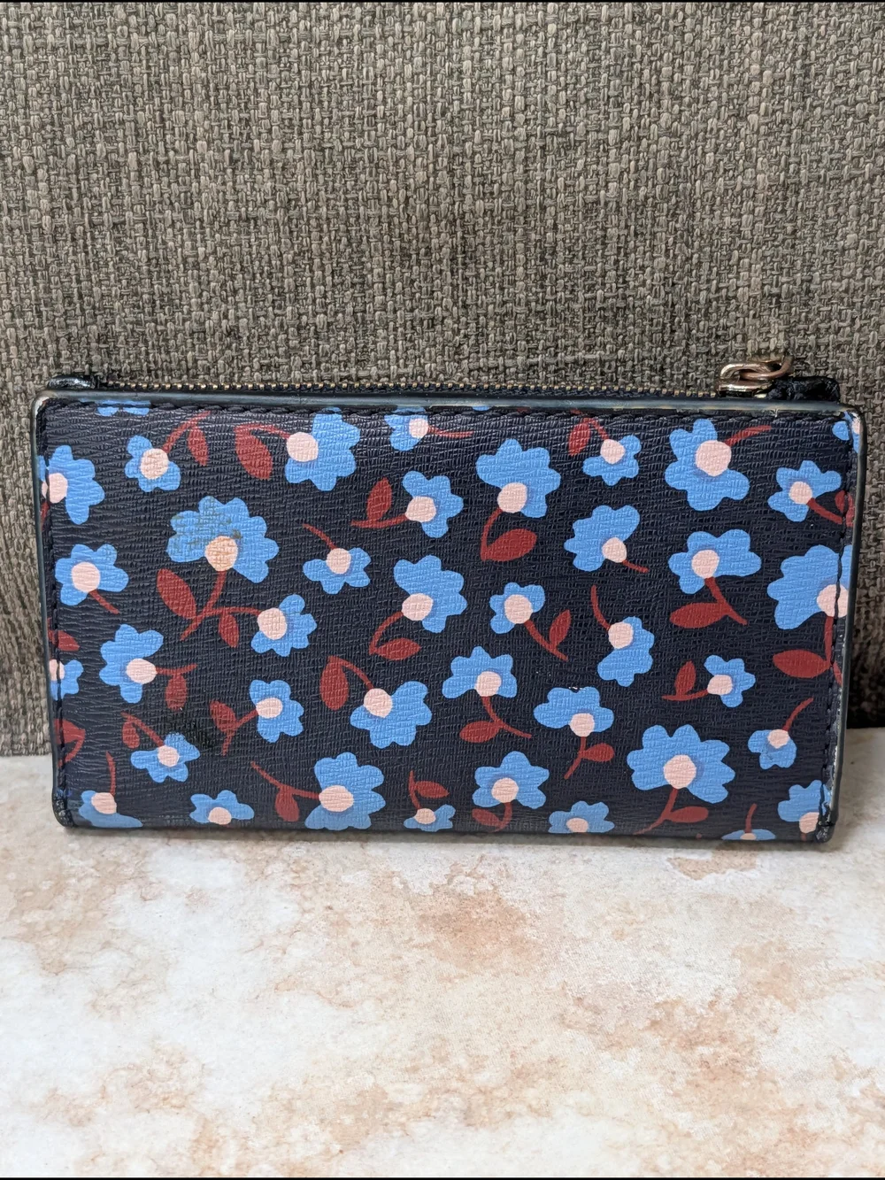 Kate Spade Spencer Navy Party Floral Bifold Wallet GUC